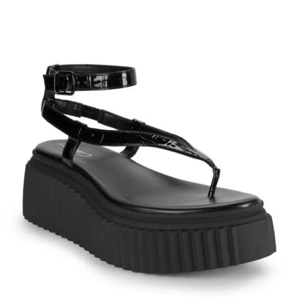 Circus by Sam Edelman Elana Buckle Ankle Strap Platform Sandals Black Croco